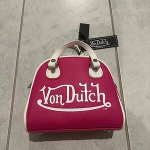 Von Dutch Fuchsia Mini Bag with White Accents
